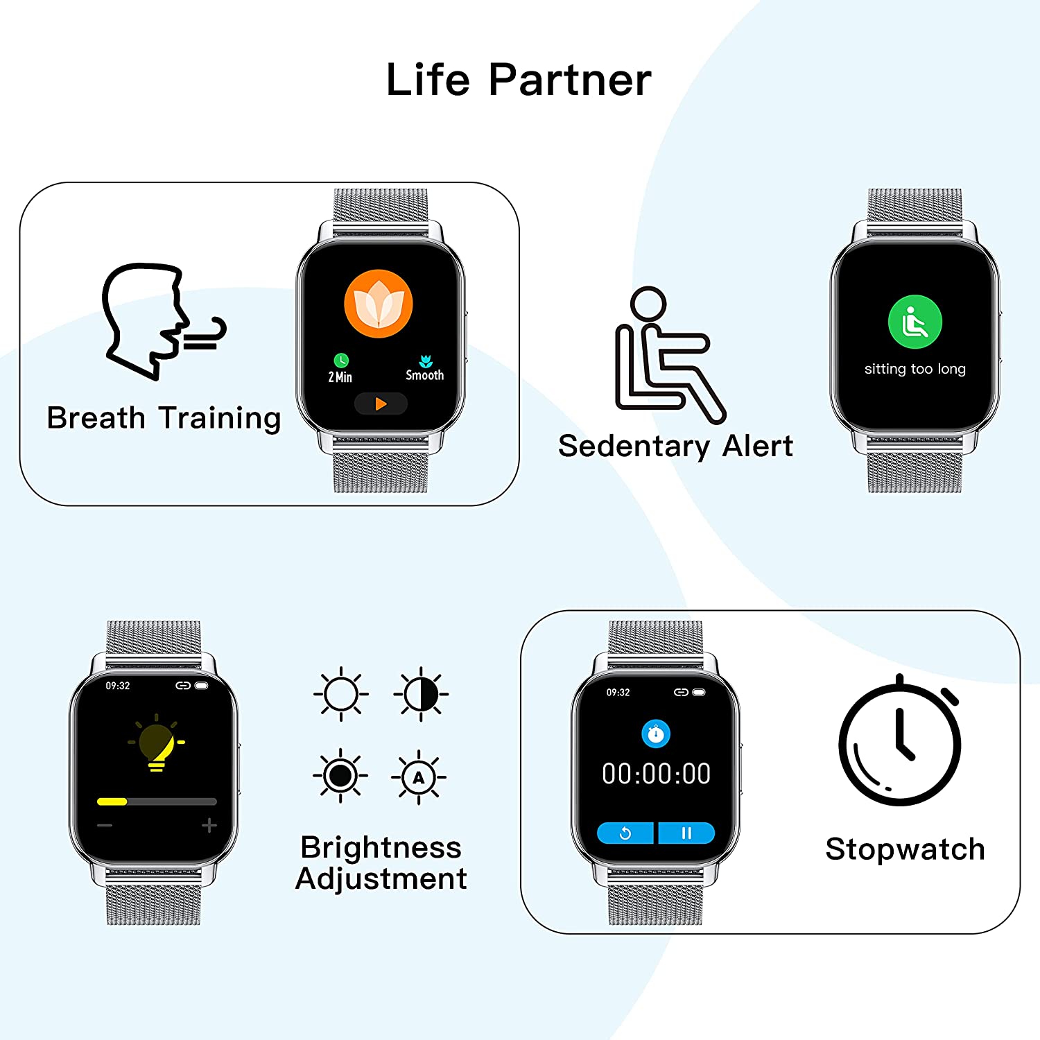 Popglory Smart Watch Call Receive/Dial, 1.85'' Smartwatch with AI Voice Control, Blood Pressure/SpO2/Heart Rate Monitor, Fitness Tracker Watch with 2 Straps for Men & Women iOS & Android Phones - Image 4